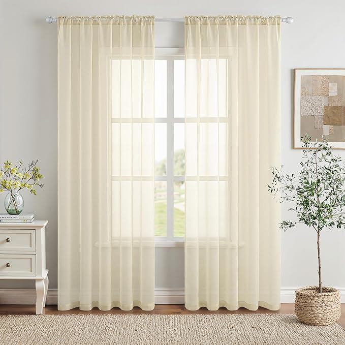 MIULEE 2 Panels Solid Color Light Cream Sheer Window Curtains Elegant Window by MIULEE