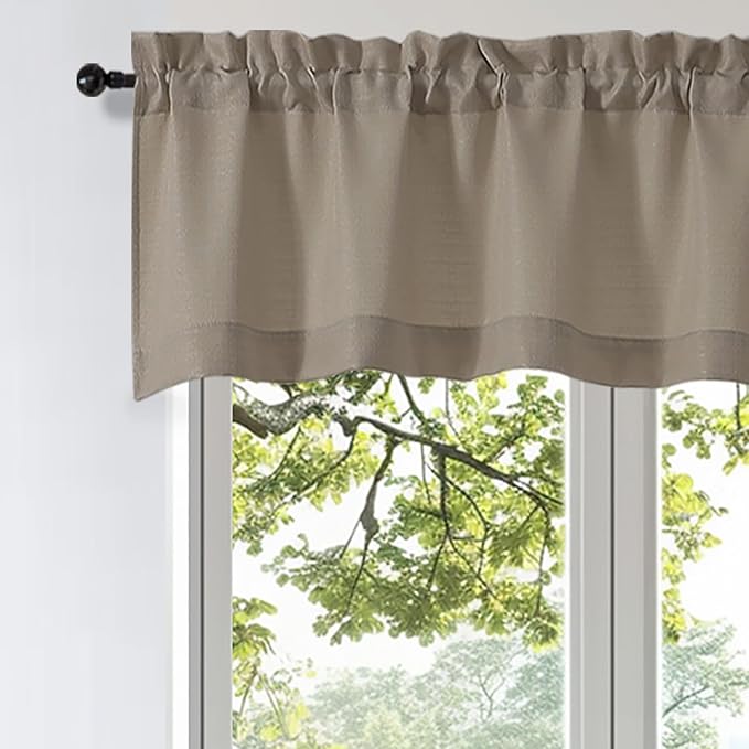 OWENIE Bob Valance Curtains 18 Inch Length 1 Piece, Faux Linen Slub Solid Stone by OWENIE