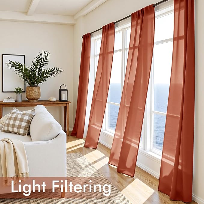 MIULEE 4 Panels Fall Burnt Orange Sheer Curtains 54 x 108 Inches | Light - Image 4