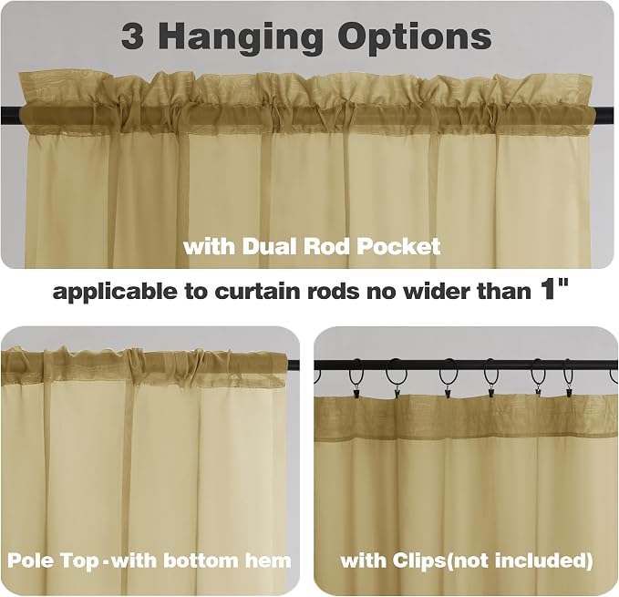 Chyhomenyc Gold Sheer Curtains 78 Inches Long 2 Panels Set - Image 8
