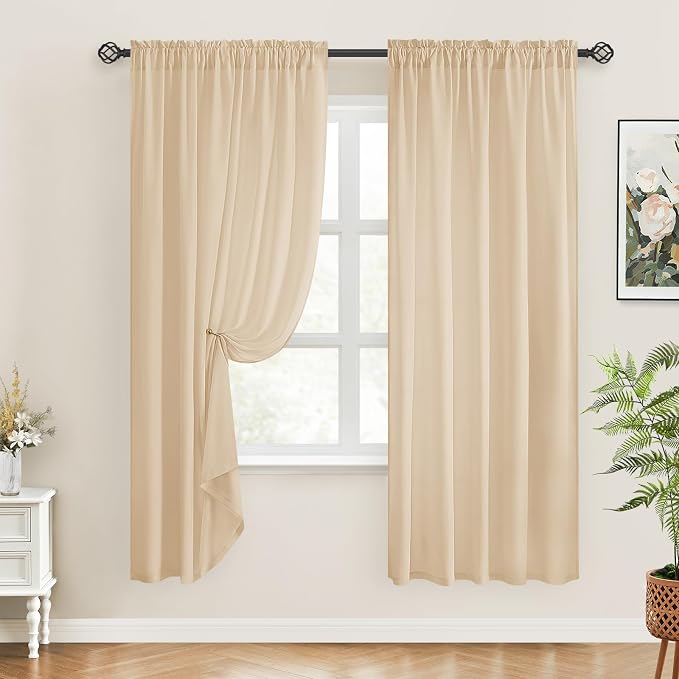 HOMEIDEAS Non-See-Through Beige Privacy Sheer Curtains, 52 X 63 Inches Long 2 - Image 2