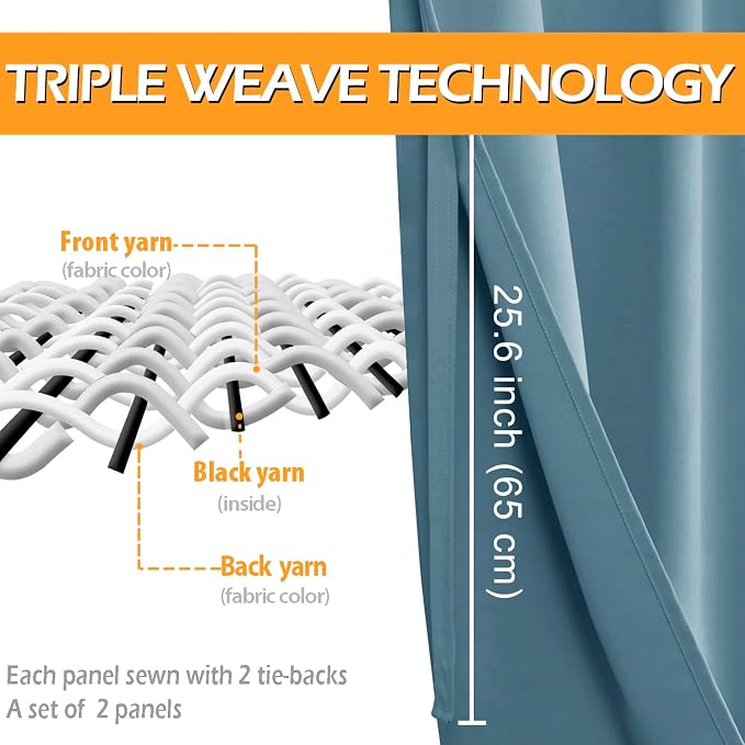 Blackout Curtains for Bedroom, Stone Blue, 52 x 84 Inch, 2 Panels | Thermal - Image 3