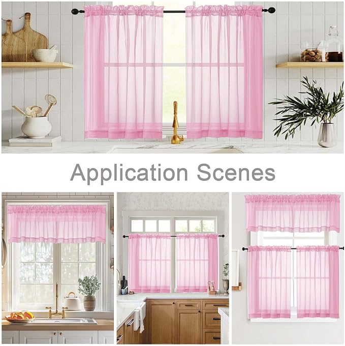 Kitchen Curtains 24 Inch Length Tier 2 Pieces, Cafe Bathroom Basement Rod - Image 6