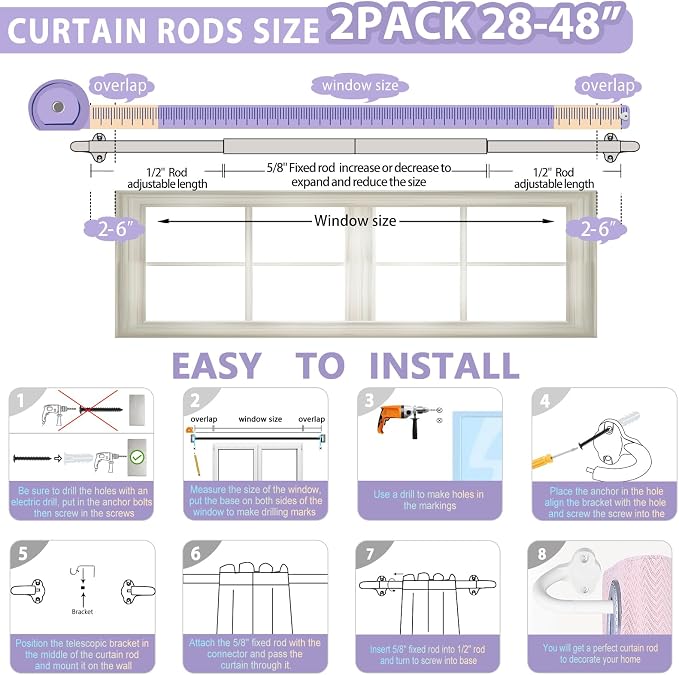 TVWOO 2 Pack Wrap Around Curtain Rods, 5/8 Inch Adjustable Blackout Curtain Rod - Image 3