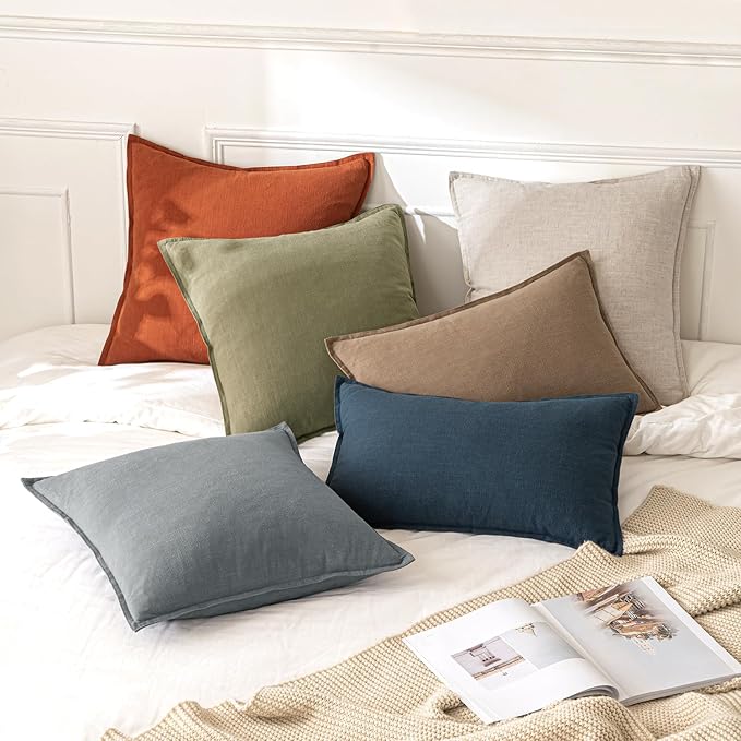MIULEE Decorative Linen Pillow Covers 18x18 Inch Burnt Orange ​Boho Farmhouse​ - Image 5