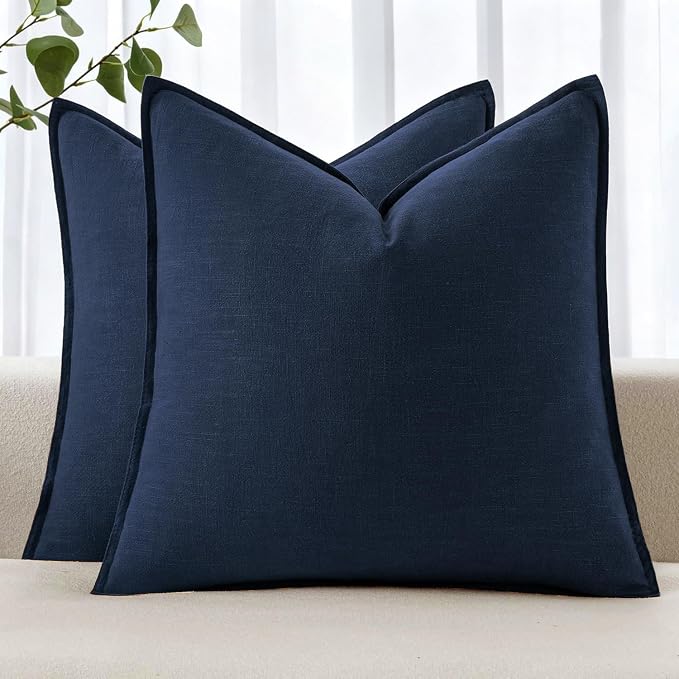MIULEE Decorative Linen Pillow Covers 24x24 Inch Navy Blue | Boho Farmhouse​ by MIULEE