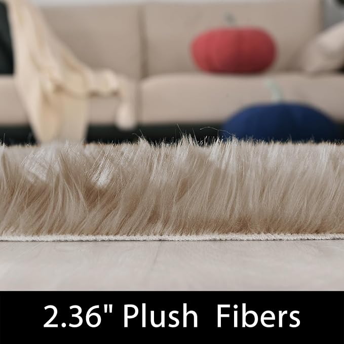 Latepis Small Area 2x4 Rug Brown Beige Fur Rug 60% Acrylic 40% polyester Shaggy - Image 2