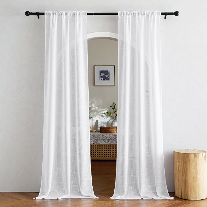 NICETOWN White Doorway Curtains 80 inches Long, Rod Pocket & Back Tab Semi - Image 3