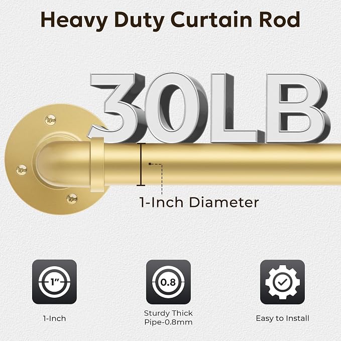 Zeerobee Curtain Rods for Windows 32 to 72, 1 Inch Industrial Wrap Around Gold - Image 4