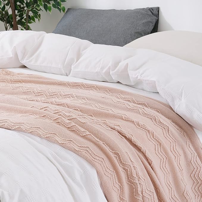 BOURINA Pink Throw Blanket 50 x90 Inches Throw Textured Solid Soft Sofa Throw - Image 3