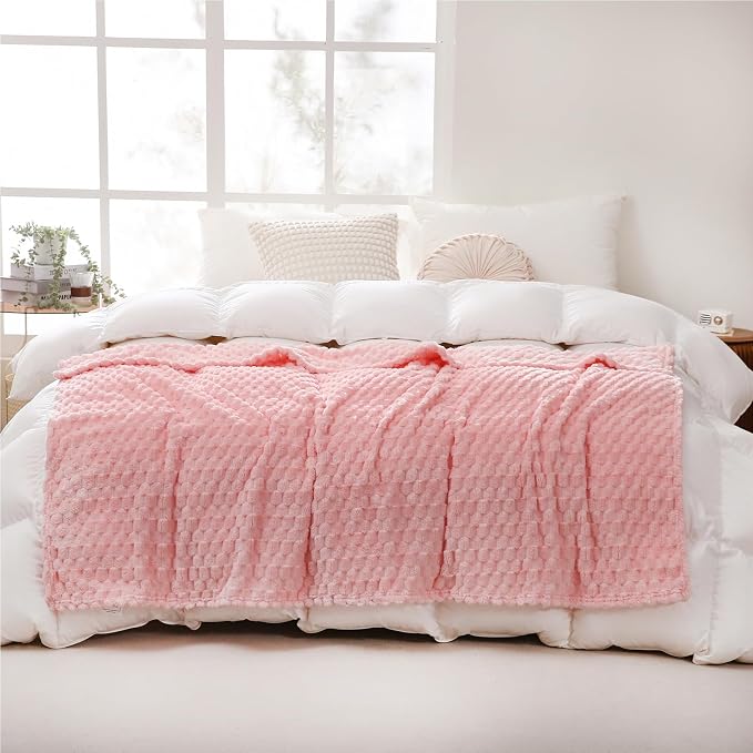 Puncuntex Light Pink Throw Blanket 60"×80" inches Fuzzy 3D Jacquard Decorative - Image 2