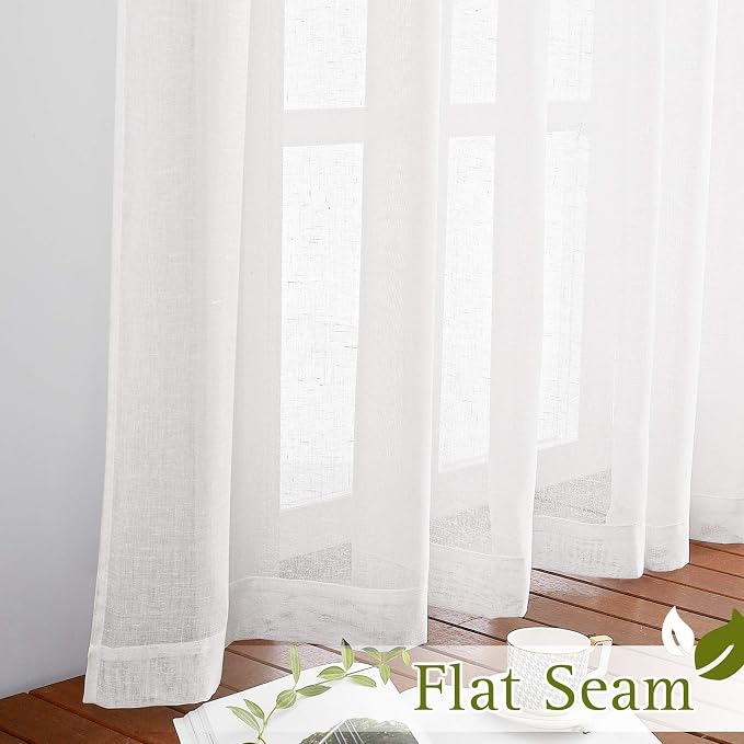 NICETOWN White Cafe Curtains Semi Sheer, Grommet Linen Blend Causal & Rustic - Image 6