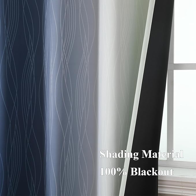 Estelar Textiler Sage Green and Navy Blue Ombre Blackout Curtains 45 Inches Long - Image 5