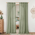 LAMIT Sage Green Linen Boho Curtains 80 inch Length 2 Panels, Light Filtering by LAMIT