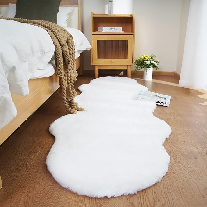 Ghouse Soft Faux Sheepskin Fur Rug 2x6 White Fluffy Bedside Rugs Plush Rug Shag by Ghouse