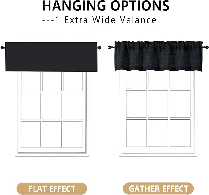 OVZME Black Valance for Windows, Light Filtering Faux Linen Textured Small - Image 3