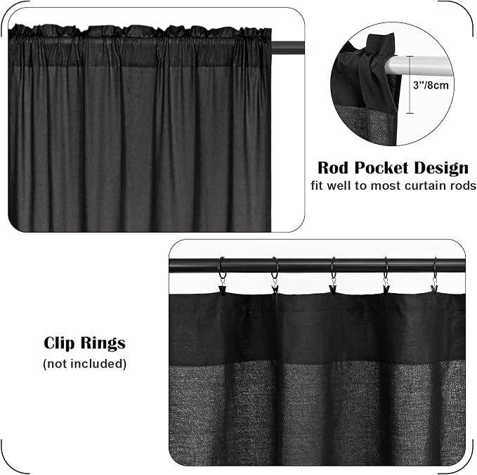 FRAMICS Farmhouse Cotton Linen Curtains, Boho Button Panels, 2 Panels - Image 6