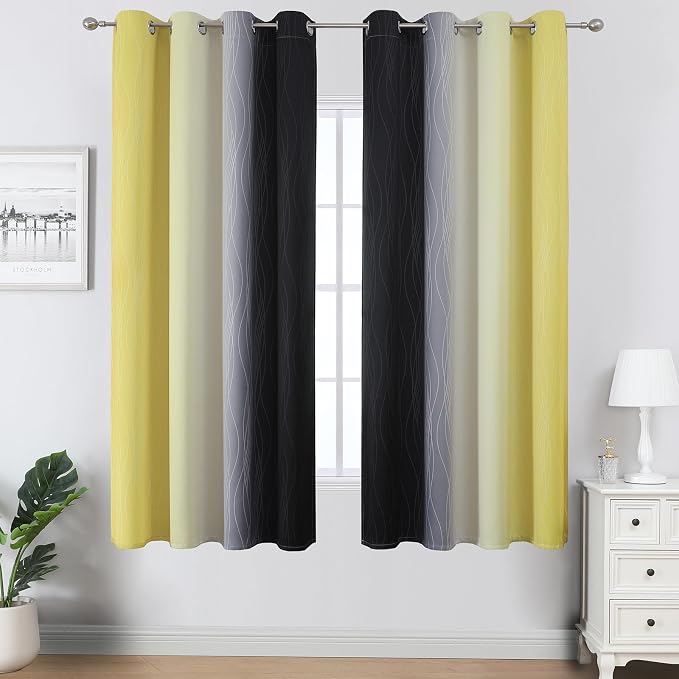 Estelar Textiler Yellow and Black Ombre Blackout Curtains - Image 2