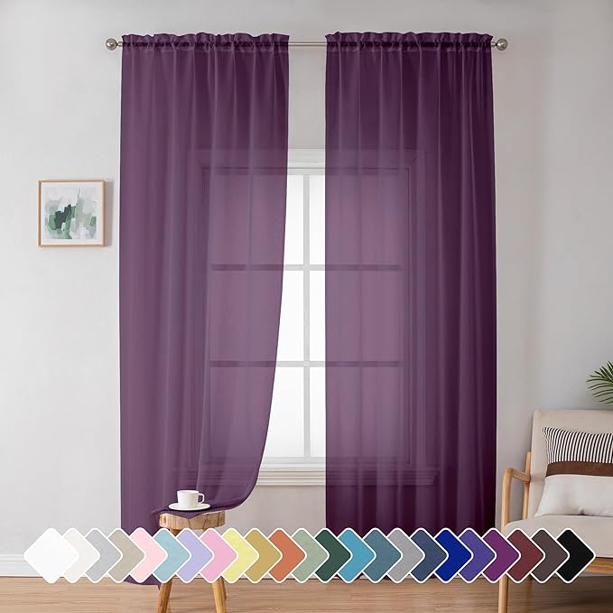 Simplebrand Plum Purple Sheer Curtains 72 Inches Long 2 Panels by Simplebrand