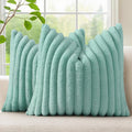decorUhome Fall Faux Fur Throw Pillow Covers 24x24 Set of 2 Aqua | Decorative by decorUhome