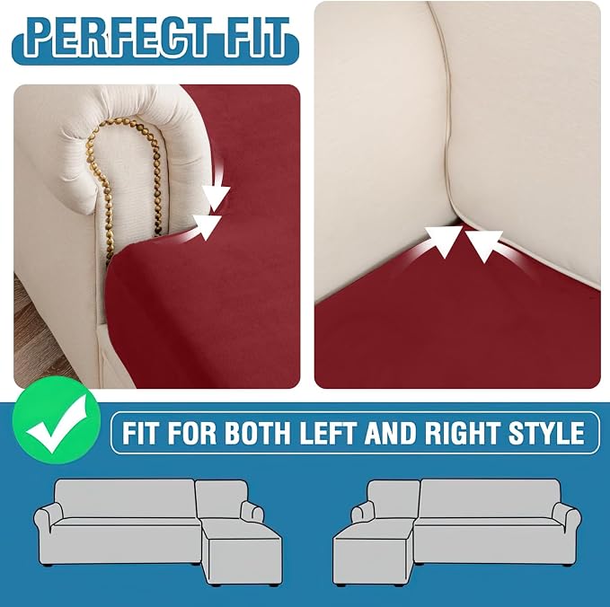 Couch Cover 4-Piece Elastic Velvet Couch Cushion Covers & Chaise Slipcovers - Image 7