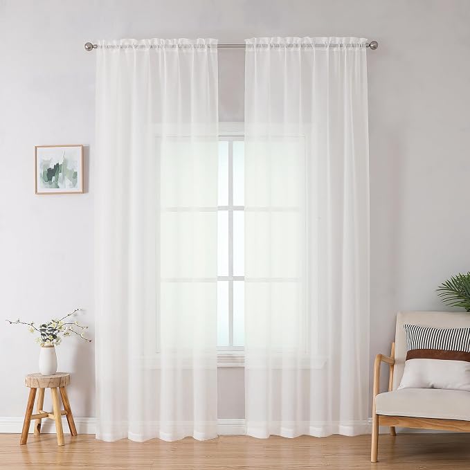 OWENIE Sheer Curtains 78 inch Length, Ivory Sheer Cutains 2 Panels Set by OWENIE