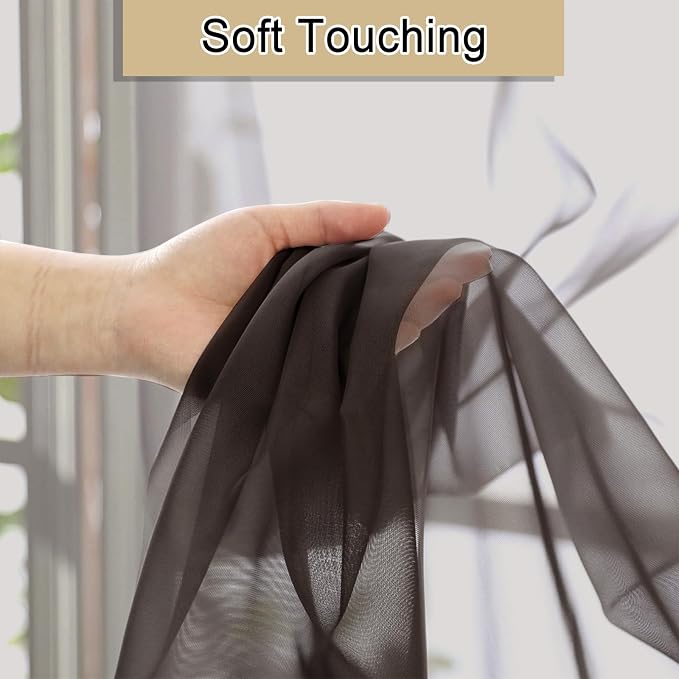 Lecloud Chocolate Sheer Curtains 96 Inches Long 2 Panels, Voile Breathable - Image 3