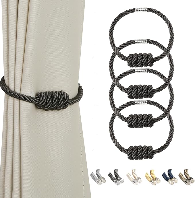 BEL AVENIR Magnetic Curtain Tiebacks, Decorative Drapery Holdbacks Modern Woven by BELAVENIR