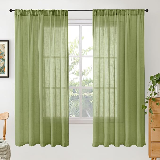 BGment Olive Green Linen Curtains by BGment