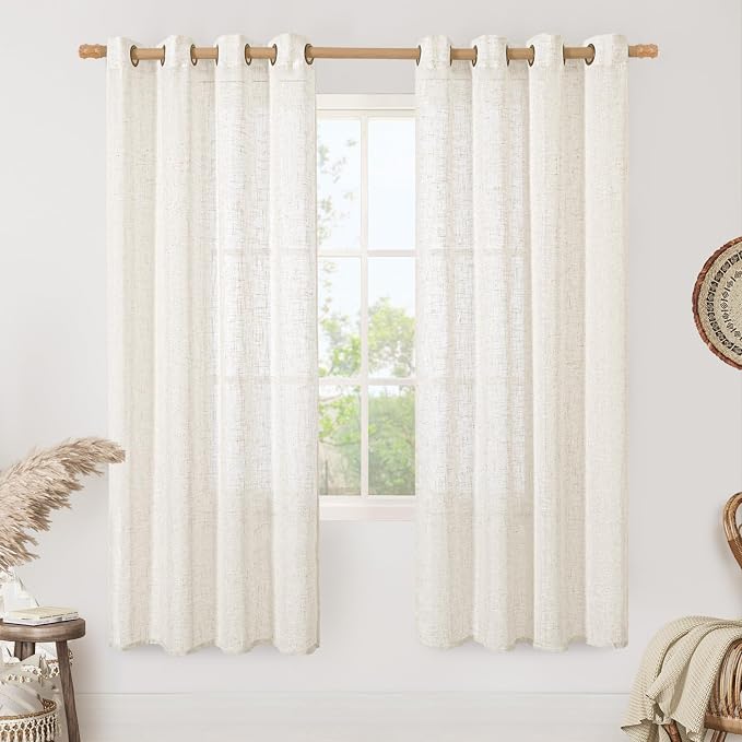 LAMIT Cream Linen Sheer Curtains 78 inch Length by LAMIT