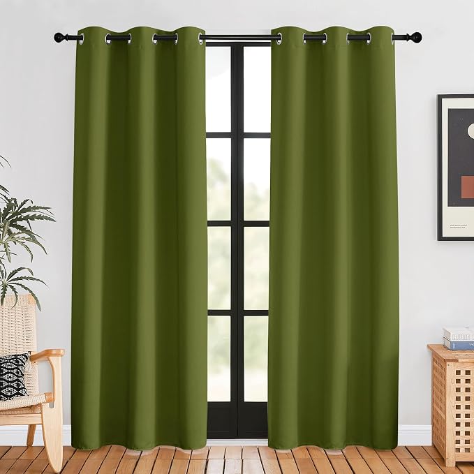 NICETOWN Blackout Window Curtains 80 inch Long, 2 Panels, 34 inch, Olive Green by NICETOWN