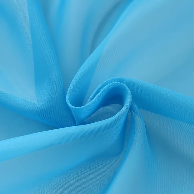 SpaceDresser Basic Rod Pocket Sheer Voile Window Curtain Panels Cyan Blue 1 - Image 8