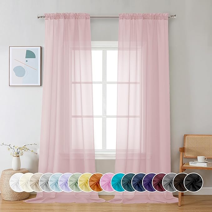 Chyhomenyc Sheer Valance Tiers Curtains 2 Panels, Elegant Light Filtering Rod by Chyhomenyc