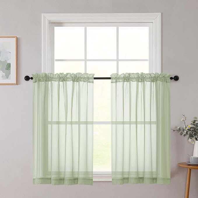 Cafe Curtains 36 Inch Length Tier 2 Pieces, Modern Soft Airy Sheer Kitchen by WelvetBLK