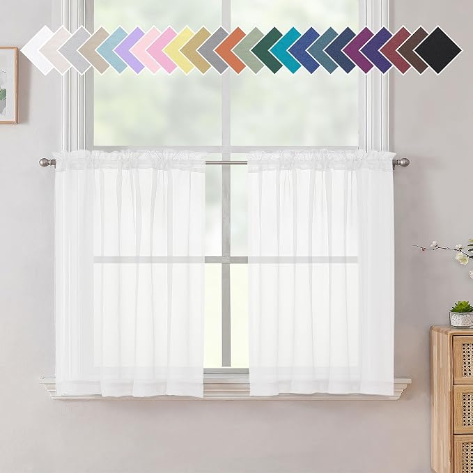 Aiyufneg White Sheer Valance for Window Curtains 24 Inch Length, Light by Aiyufeng