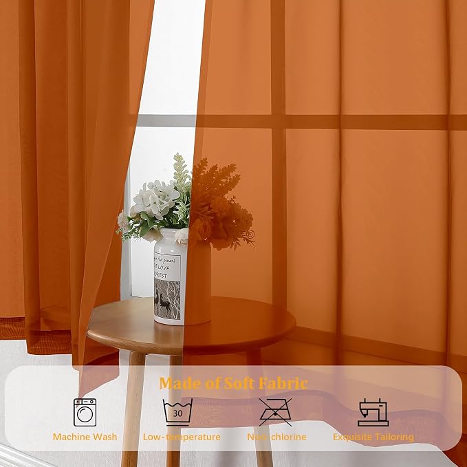 Gwine Burnt Orange Sheer Curtains 84 Inches Long 2 Panels Set - Image 7