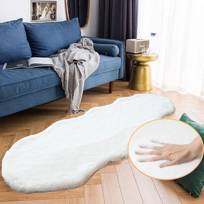 ORINOVA White Faux Bunny Fuzzy Fur Rugs - Image 3