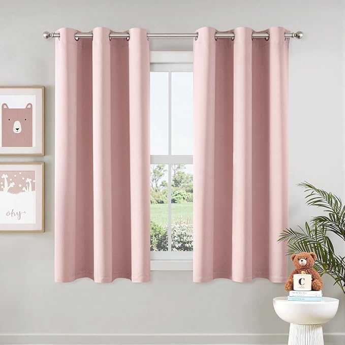 MIULEE Blackout Curtains for Bedroom 2 Panels 29 x 40 Inch Long Pink | Thermal by MIULEE