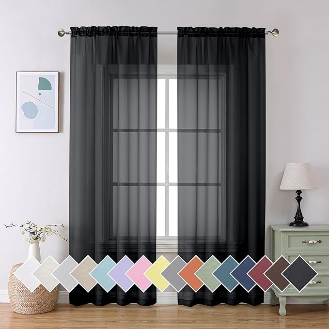 Aiyufeng 2 Panels Solid Color Semi Transparent Sheer 84" Length Window Curtains by Aiyufeng
