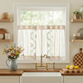 jinchan Belrose Linen Floral Kitchen Curtains 24 inch Length Embroidered by JINCHAN