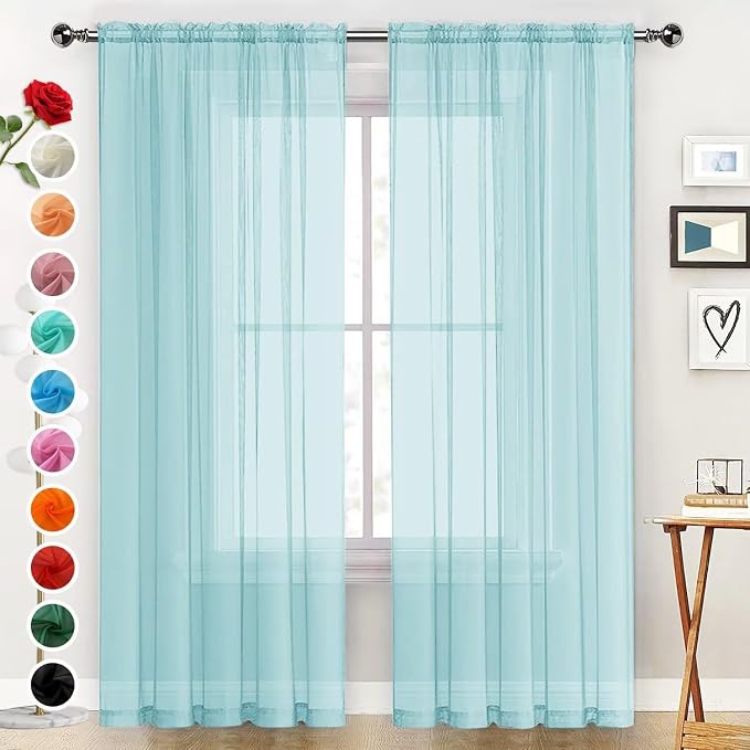SpaceDresser Basic Rod Pocket Sheer Voile Window Curtain Panels Sky Blue 1 Pair by SpaceDresser