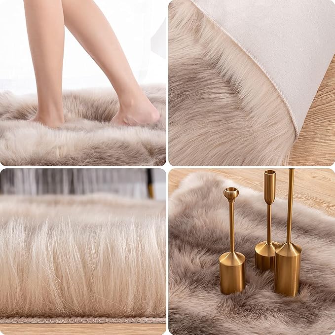 Carvapet Soft Fur Rugs Fake Reindeer Hide Area Rug Fluffy Faux Fur Carpet - Image 3