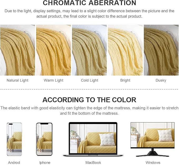 BOURINA Mustard Throw Blanket 50 x90 Inches Throw Textured Solid Soft Sofa - Image 6