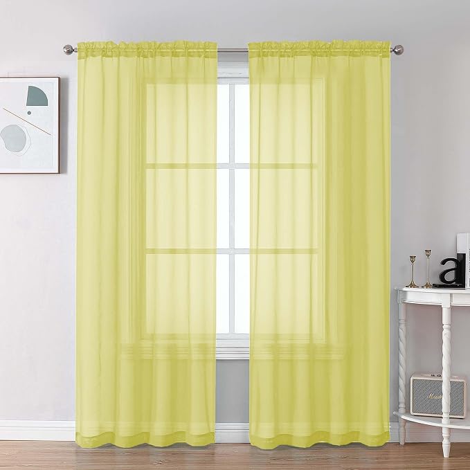 Chyhomenyc Lemon Sheer Curtains 84 Inches Long 2 Panels Set, Light Filtering by Chyhomenyc