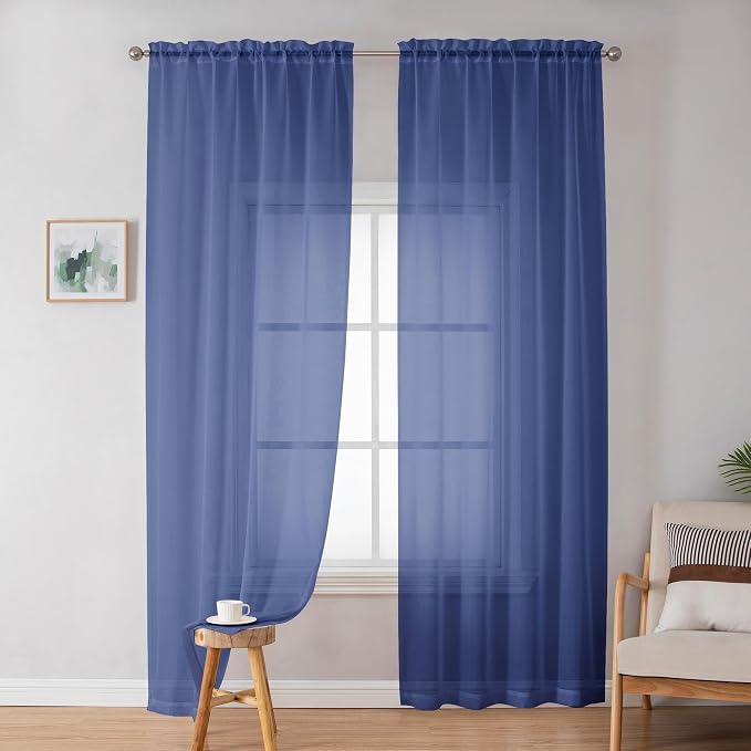 OWENIE Sheer Curtains 84 Inches Long 2 Panels Set - Image 2