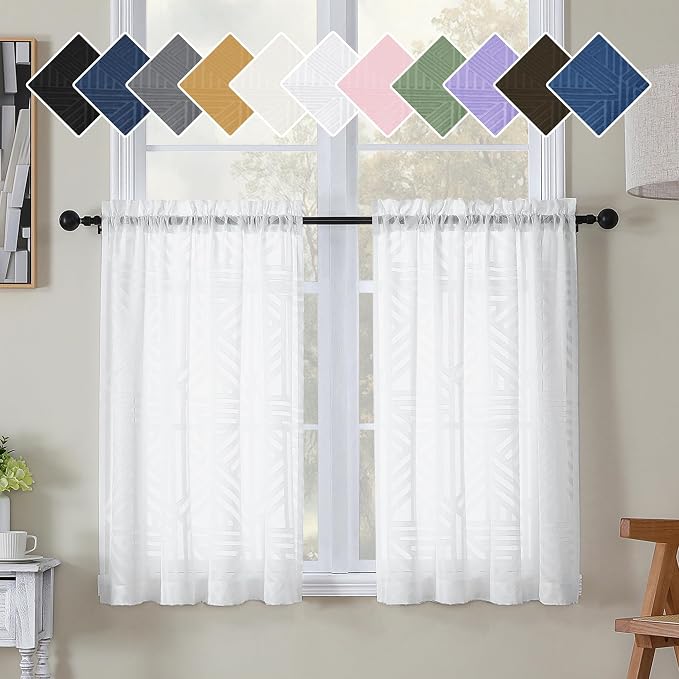 Simplebrand Sheer White Kitchen Curtains 36 Inch Length Tier Curtains 2 Panels by Simplebrand