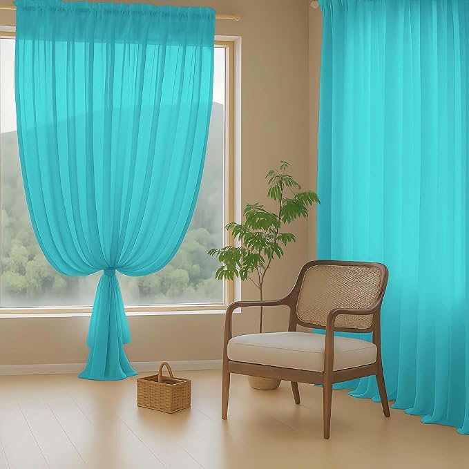 Turquoise Sheer Curtains for Window 96 Inches Long 2 Panels, Soft Airy Light - Image 8
