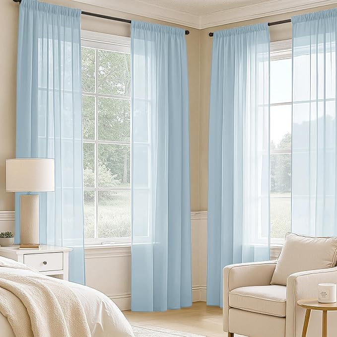 MIULEE Sky Blue Sheer Curtains 84 Inches Long, 4 Panels Set, Light Filtering - Image 2