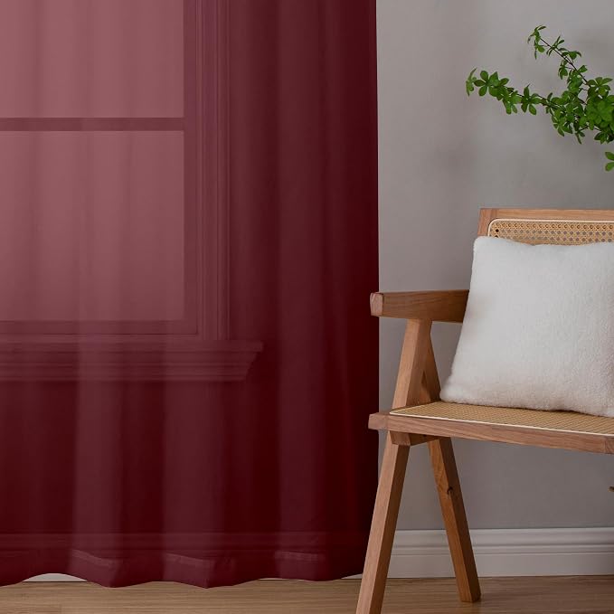 Aiyufeng 2 Piece Burgundy Sheer Curtains 84 Inch Length, Light Filtering - Image 8