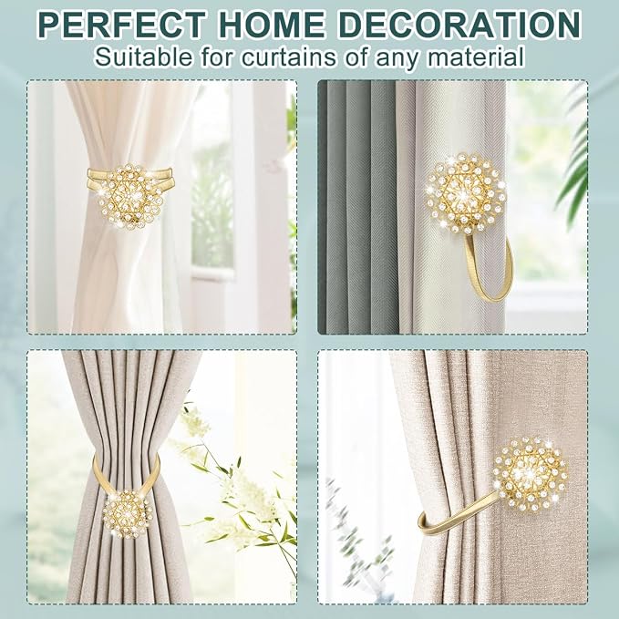 AULEEP Magnetic Curtain Tiebacks, 4 Pack Magnetic Crystal Decorative Drapes - Image 6